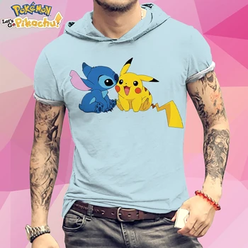 Y2k Pikachu cu Gluga Tricou Maneca Scurta pentru Bărbați T-Shirt Anime Pokemon tricouri Trend Nou Hip-Hop 2022 3XL Pokemon T-Shirt Îmbrăcăminte