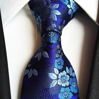 Blue Mens Lega 2018 Jacquard Cravate de Mătase Moda Florale Cravate pentru Bărbați 8cm Corbatas