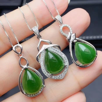 de dimensiuni mari naturale jad verde colier pentru femei bijuterii reale argint 925 picătură de apă naturale de jad fata de partid cadou lucky piatră prețioasă