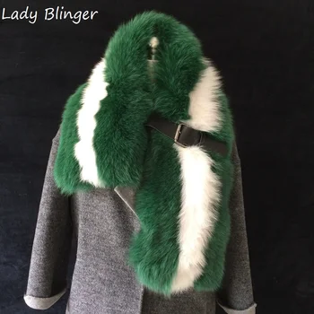 Doamna Blinger mozaic cu dungi mari gox blană, șaluri și împachetări real blană de vulpe eșarfe de moda pentru femei de iarnă pelerină de blană
