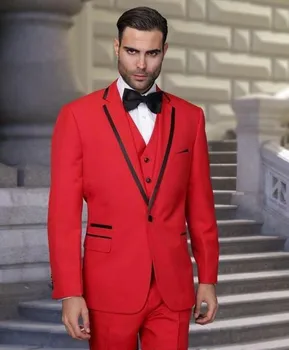 Personalizate Nunta Roșie Barbati Costume Petrecere de Afaceri Mire Costume Miri, Costume de 3 Piese Uzura Formale ( sacou+Pantaloni+vesta+cravata)