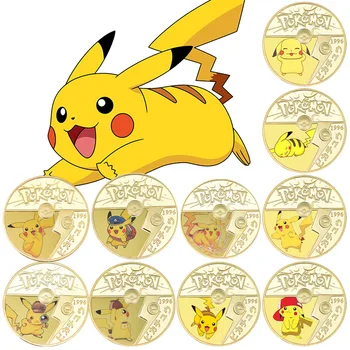 Original Pikachu de 10 de Tipuri de Monede Comemorative Ambarcațiuni de Metal de Aur Medalie Comemorativă Cutie de Cadou Anime Periferice