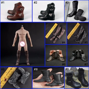 Negru/Maro 1/6 Scară Haine Accesorii Cizme Barbati Pantofi de Înaltă Tub de sex Masculin Cizme de Luptă Pentru 12inch Fierbinte Jucării Soldat Figura Corpului