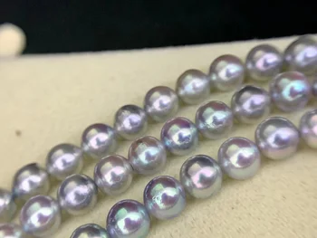 Trendy 6-6.5 mm Lumină Strălucitoare de culoare Albastru Gri Perla Brățară pentru Femei Reale Akoya Rotund Apa de mare de Perle Fine de Argint 925 Bijuterii Cadouri