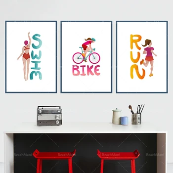Triatlon arta print, înotător, ciclist, runner, triatlon cadou, înot, bicicletă run, triatlon de imprimare, atlet de sex feminin cadou poster