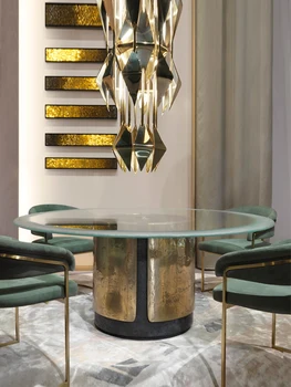 Lumina de lux stil modern marmură masă și scaun combinație rundă de uz casnic de mari dimensiuni italiană masă cu placă turnantă