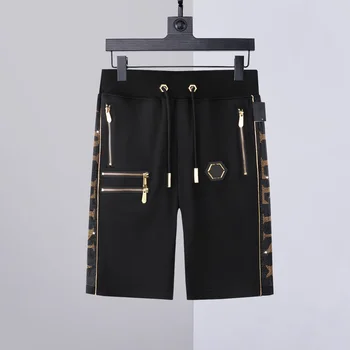 pantaloni pentru bărbați de 23 de scurt, haine de bumbac boxer cu diamant fermoar decor slim pantaloni scurți de moda tendință de vară hip-hop plein