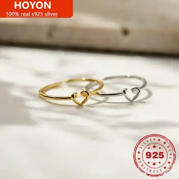 HOYON argint 925 reale 100% linie de lichidare dragoste inel pentru femei design simplu cuplu inel de dulce în formă de inimă de deschidere reglabil dimensiune