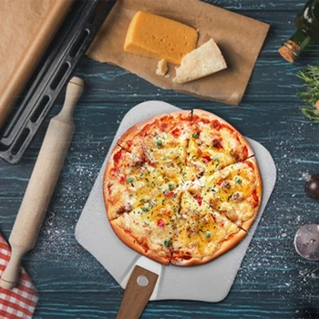 LBER 1buc Pliere din Oțel Inoxidabil Pizza Coaja Mâner din Lemn Bucătar Bucătărie, Cuptor Accesoriu Kit Portabil GRĂTAR Coace Instrument