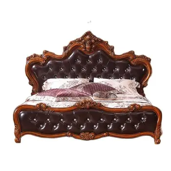 european modern din lemn masiv, pat 2 persoane Moda Sculptate din piele franceză mobilier de dormitor 10308