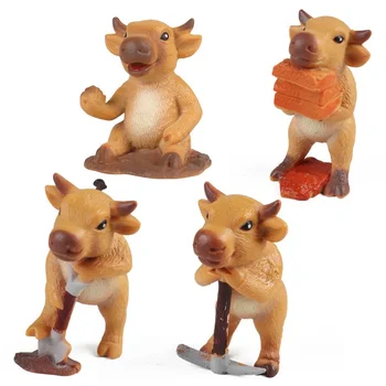 4buc/set Kawaii Lucru Vițel Figura de Acțiune Drăguț Mini Vaca Model Figurine de Animale Decorare Auto Jucarii Pentru Copii
