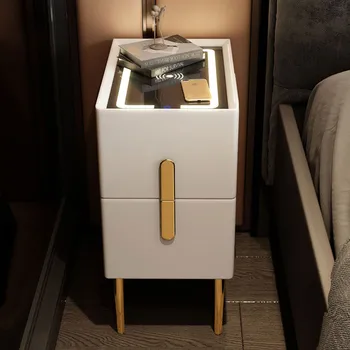Smart Noptieră Stil Modern, Dormitor Cu Mini Noptiere Cu Încărcare Fără Fir Bluetooth Boxe Multi-Funcție De Partea Cabinetului