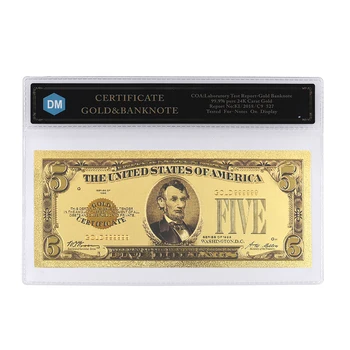 DM 5 Dolari Aur de 24k Bancnote de Vânzare la Cald Real NE-Bani de Hârtie, Folie de Aur Fals Bani de Artă Cadouri cu PVC Caz