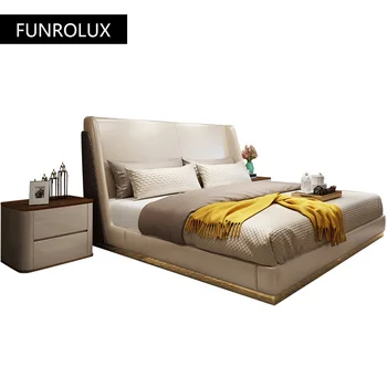 Moderne, din piele, pat simplu, dormitor cu pat dublu și lumina de uz casnic mobilier de lux hotel modelul room1.8M pat moale