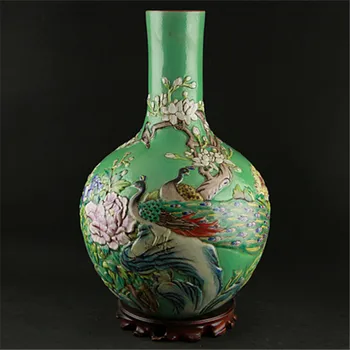 #06 Antic QingDynasty vaza de portelan,pastal,(Relief) flori de sticla,modele sculptate meserii,de colectare și de Podoabă,transport Gratuit