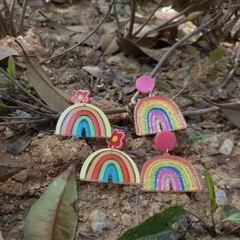 Girlgo la Modă Culorile Curcubeului U Forma Moda Bijuterii Neobișnuit Agățat Drăguț Lut Polimeric, Cercei Cadouri pentru Femei Goth Bijuterii