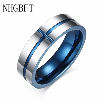 NHGBFT Blue groove Tungsten inel de oțel pentru Barbati Blue Cross Forma de Tungsten Inel de Dropshipping