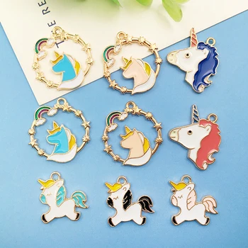 5pcs Email Drăguț Unicorn Farmece Placat cu Aur Pandantive pentru a Face Bijuterii DIY Cercei Coliere Crafting Accesorii