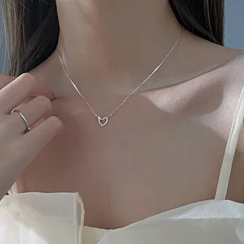 Zircon Incrustate-Dragoste Inel de Centralizare în formă de Inimă de Culoare Argintie Clavicula Lanț Colier Pentru Femei cu Design Moda Bijuterii Cadouri
