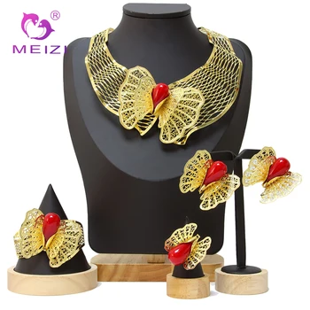 Dubai Bijuterii de Aur de 24k Original cele mai Noi italiene Mare Fluture Colier Set de Nunta Cadouri de Vacanta Potrivite Pentru Banchet Parti
