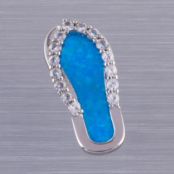 KONGMOON Plaja Flip Flop Ocean Blue Opal CZ Placat cu Argint Bijuterii pentru Femei Pandantiv Colier