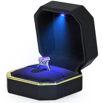 1 Buc LED Bijuterii Inel Cutie de Lux Catifea de Cauciuc Colier Pandantiv Cadouri Display Cu Lumina Pentru Propunerea de Logodna Nunta Caz
