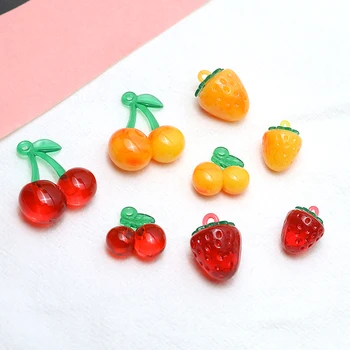 Rășină de Simulare de Fructe de Căpșuni Cireșe Farmecele de Rășină Pandantiv 10BUC DIY Bijuterii Handmade Cercei Frizură Pandantiv Accesorii
