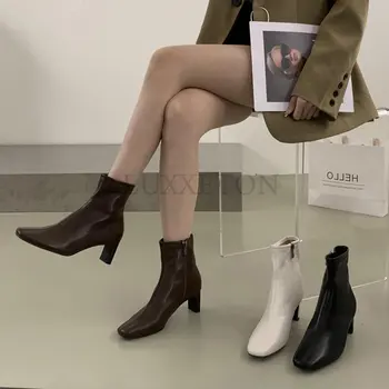 Cizme pentru Femei 2022 Cizme cu Toc pentru Femei Nou Stil coreean Toamna și Iarna la Mijlocul Toc Porțiune Subțire a Subliniat Deget de la picior Ciorap Cizme Femei
