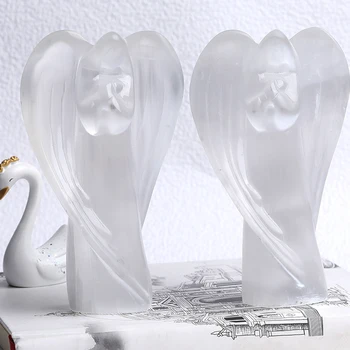 1 BUC Alb Natural Selenit Sculptate de Mână, Îngerul Păzitor Figurine de Gips Cristal Piatră de Vindecare Gem Meșteșug Cadou Decor Acasă Ornamente