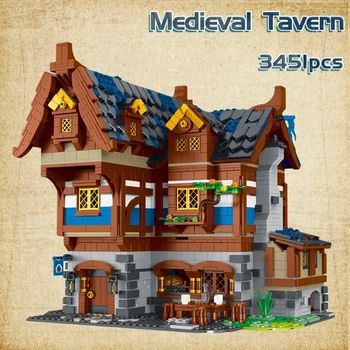 Vedere la stradă Oraș Medieval Taverna Town Inn Bloc Arhitectură Modulară, Cărămizi Model Creativ Expert Băiat Jucării MOC