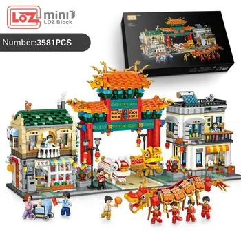 LOZ Mini Blocuri Chinatown Cărămizi de Construcție Lume Arhitectura Model de Jucărie pentru Copii Cadouri Copiilor Prezenți Chinatown 1030