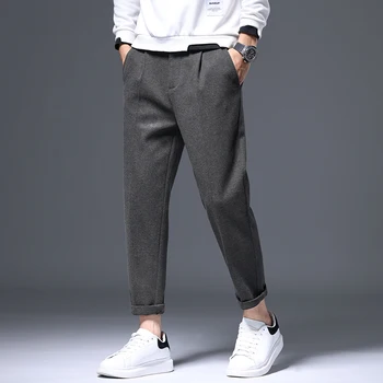 2023 Toamna Iarna Costum de Lână Pantaloni Barbati Slim Moda pentru Bărbați Pantaloni Rochie coreeană Liber Drept Pantaloni Formale Pantaloni Lungi L5