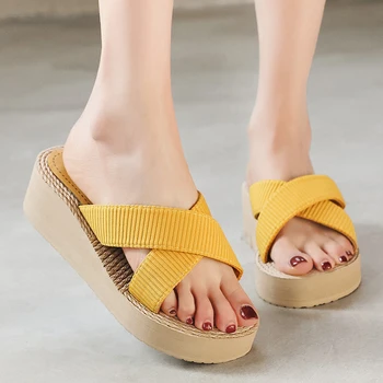 Moda Femei Papuci De Vară În Aer Liber, Greutate De Lumină Femeie Pantofi Doamnelor Platforma Eco Flip-Flop Black Non-Alunecare De Bază De Acasă De Santal