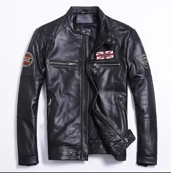 de transport maritim.Vânzările clasice Gratuite de calitate slim jachete de piele de Oaie,bărbați autentice din piele de oaie,motociclete motociclist îmbrăcăminte.plus