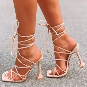 New Sosire De Aur De Moda Pentru Femei Sandale Subțire Toc Mic Bandă Îngustă Roma Sandale De Vara Gladiator Sandale Casual Pantofi