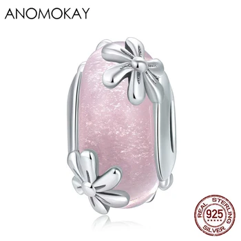 Anomokay Reale Argint 925 Floare Roz Cristal de Murano Farmecul Bratari acces & Brățări S925 Argint Șirag de mărgele de Cristal Roz