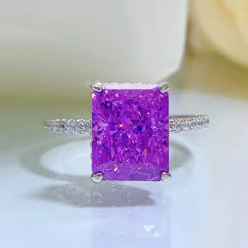100% argint 925 8 * 10mm violet ridicat de carbon diamant Redian taie inel pentru femei strălucitoare bijuterii de nunta cadou