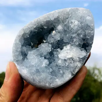 Naturale Albastru Celestite Cristal Geode Cuarț Cluster Ou Madagascar 1buc