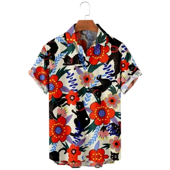 2022 noi barbati casual respirabil maneca scurta top moda Rever barbati tricou Hawaii cu plaja de prune pisica