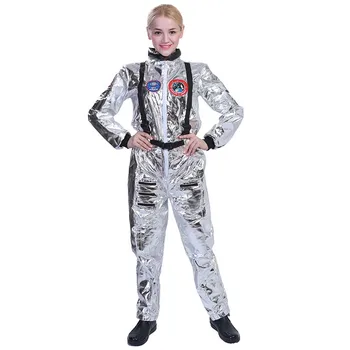 Snailify 2019 Noul Costum De Halloween Pentru Femei Cosmonaut Costum Adult Astronaut Cosplay Argint Cu Maneci Lungi Salopeta Costum De Purim