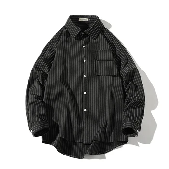 Barbati Maneca Lunga Marfă Tricouri Harajuku Dunga Neagra Bluza Stil coreean Haine de Epocă Streetwear M-5XL