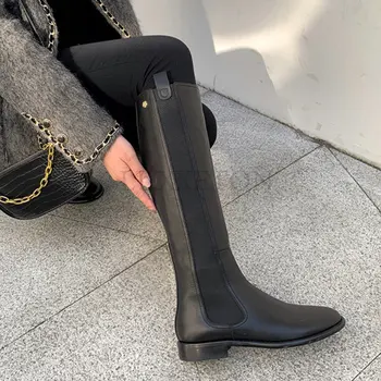 Femei De Înaltă Chelsea Cizme Din Piele De Genunchi Tocuri Inalte Casual Femei Șosete Pantofi Platforma De Primăvară Femei De Iarnă Genunchi Ridicat