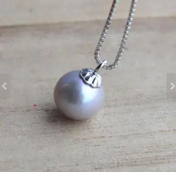 Favorit Colier de Perle de Culoare Gri AAA 8MM Singură Rundă de apă Dulce Pearl Colier Pandantiv Argint Bijuterii Fine Frumos Cadou Femei