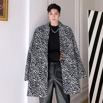 Bărbați Model Zebra De Lână Îngroșa Mult Sacoul Masculin Streetwear Moda De Epocă Sacou Îmbrăcăminte Exterioară Etapă De Îmbrăcăminte