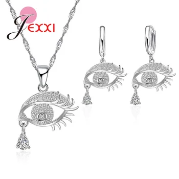 Elegant Lacrimă În Ochiul De Lux Cristale, Argint 925 Bijuterii Set Pentru Femei Austriac Zirocns Geană Colier Cercei
