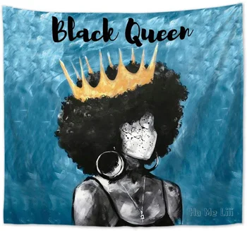 Agățat De Perete Tapiserie Afro-American Regina Neagră Tapiserie Pentru Dormitor, Living, Meditație Perete Home Decor Albastru