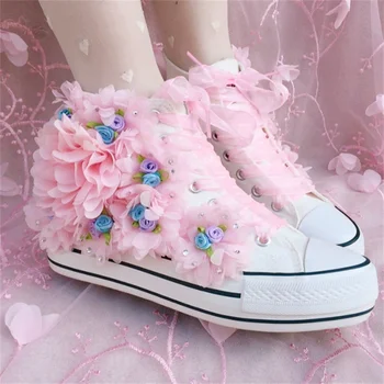 Adidasi Casual dantela-up pantofi high-top panza pantofi handmade personalizate de flori panglică confortabil respirabil vulcanizat pantofi 35-44
