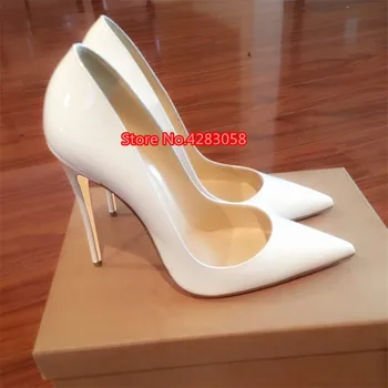 Livrare gratuita femei de moda Pompe alb din piele de brevet sexy lady varf Ascutit, pantofi cu toc inalt size33-43 12 cm 10 cm 8 cm pantofi de partid
