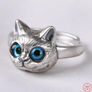 S925 Argint Inele 2022 Noua Moda Pisica Mica Rășină Ochii Reglabil Pura Argentum Bijuterii de Mana pentru Femei Barbati