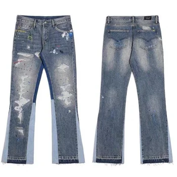 2023ss Nou de Mână-Pictat Inkjet High Street Bărbați Și Femei de Moda Cusute Flare Jeans